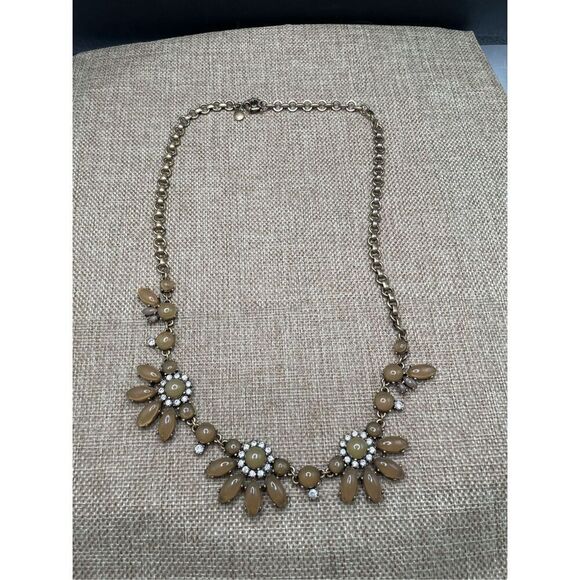 Vintage J. Crew Glass & Rhinestones Brass Tone Flower Statement 22" Necklace Yel - Picture 3 of 7